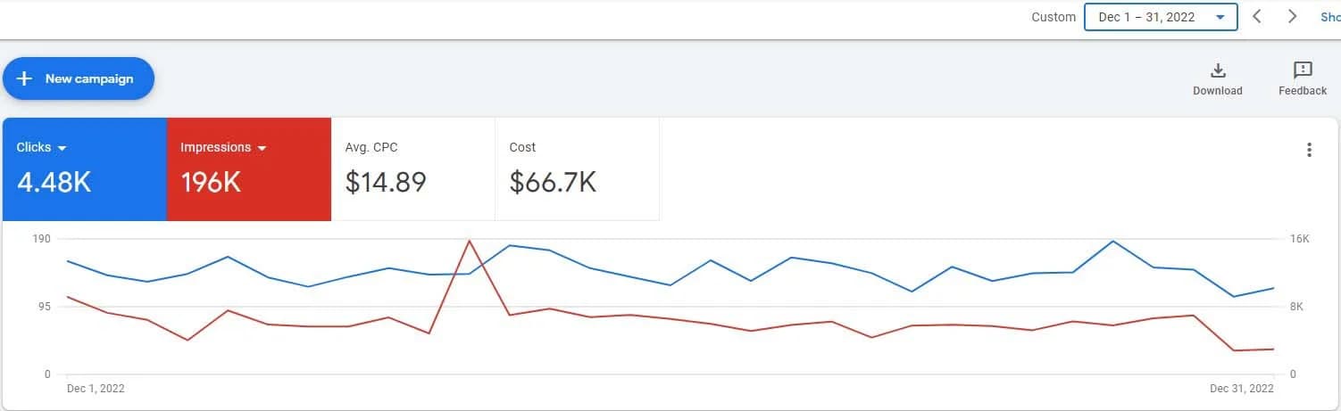 Google Ads overview: garage door repair and installation account performance in its first three months.